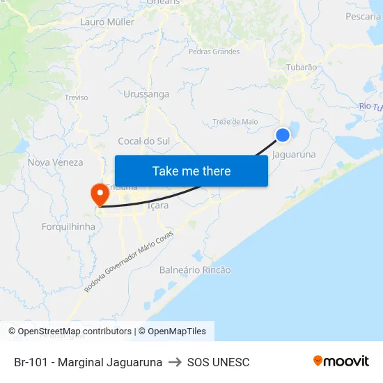 Br-101 - Marginal Jaguaruna to SOS UNESC map