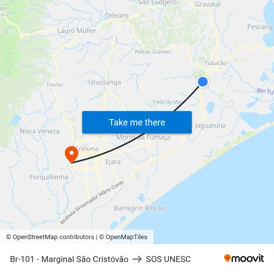 Br-101 - Marginal São Cristóvão to SOS UNESC map