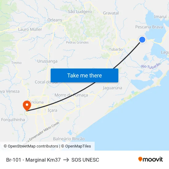 Br-101 - Marginal Km37 to SOS UNESC map