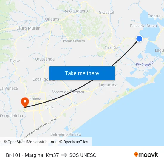 Br-101 - Marginal Km37 to SOS UNESC map