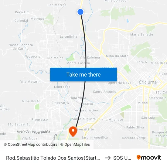 Rod.Sebastião Toledo Dos Santos(Startex Confecções) to SOS UNESC map
