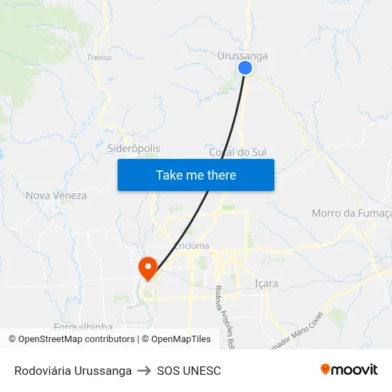 Rodoviária Urussanga to SOS UNESC map