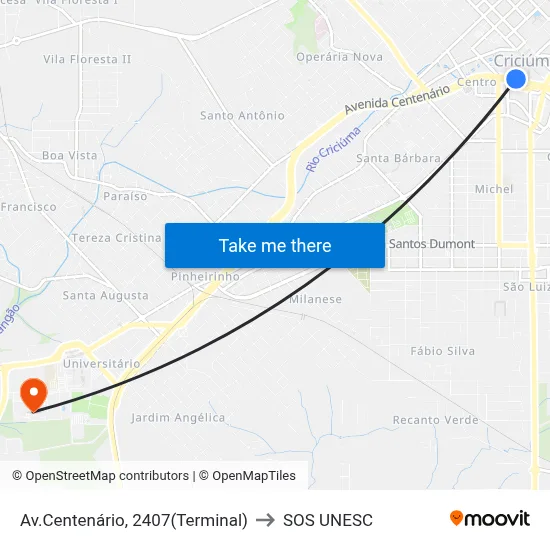 Av.Centenário, 2407(Terminal) to SOS UNESC map