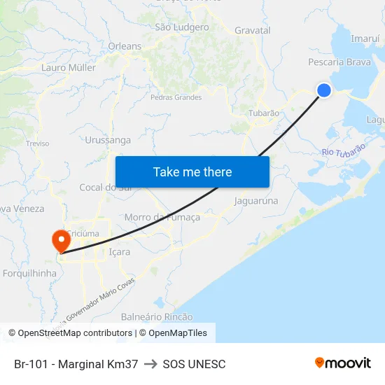Br-101 - Marginal Km37 to SOS UNESC map