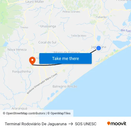 Terminal Rodoviário De Jaguaruna to SOS UNESC map