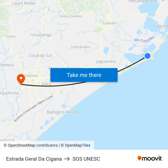 Estrada Geral Da Cigana to SOS UNESC map