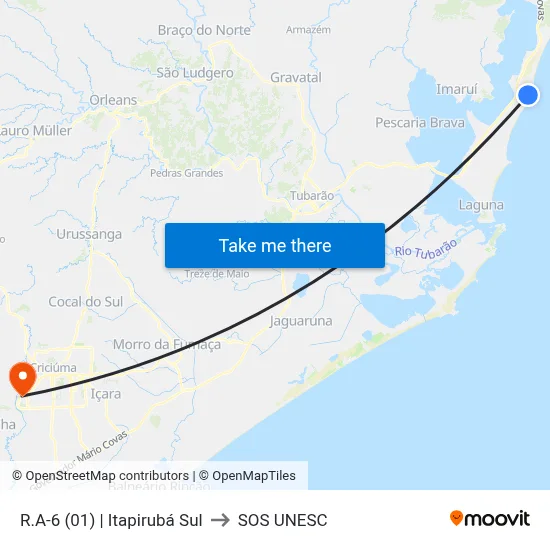 R.A-6 (01) | Itapirubá Sul to SOS UNESC map