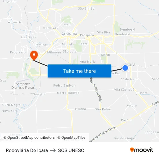 Rodoviária De Içara to SOS UNESC map