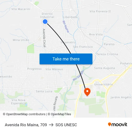 Avenida Rio Maina, 709 to SOS UNESC map