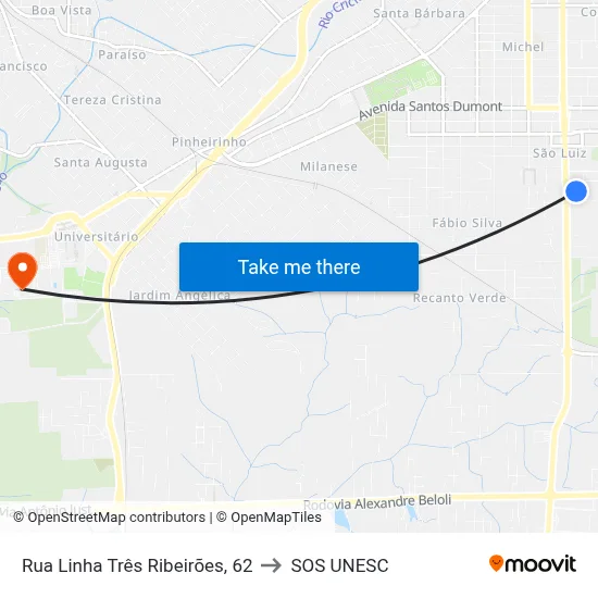 Rua Linha Três Ribeirões, 62 to SOS UNESC map