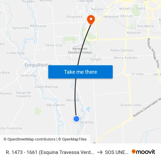 R. 1473 - 1661 (Esquina Travessa Verdinho) to SOS UNESC map