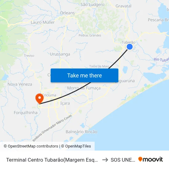 Terminal Centro Tubarão(Margem Esquerda) to SOS UNESC map
