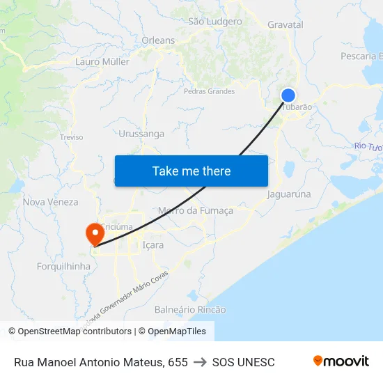 Rua Manoel Antonio Mateus, 655 to SOS UNESC map