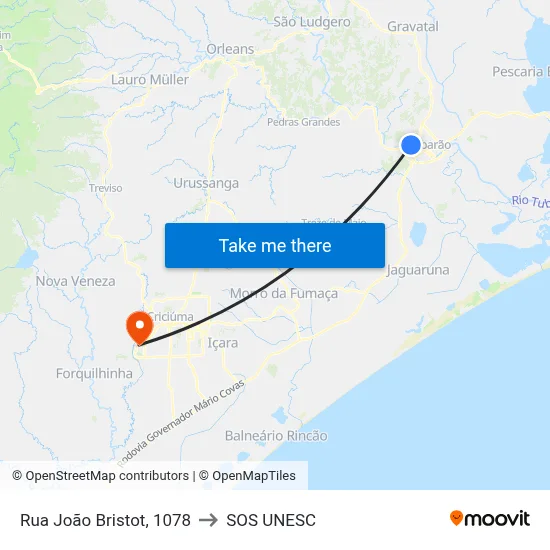 Rua João Bristot, 1078 to SOS UNESC map