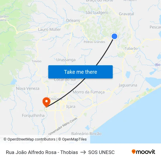 Rua João Alfredo Rosa - Thobias to SOS UNESC map