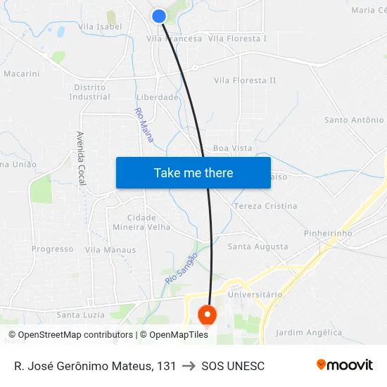 R. José Gerônimo Mateus, 131 to SOS UNESC map
