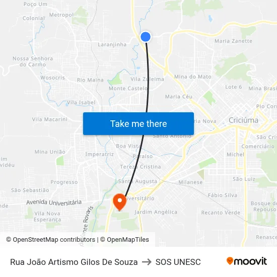 Rua João Artismo Gilos De Souza to SOS UNESC map