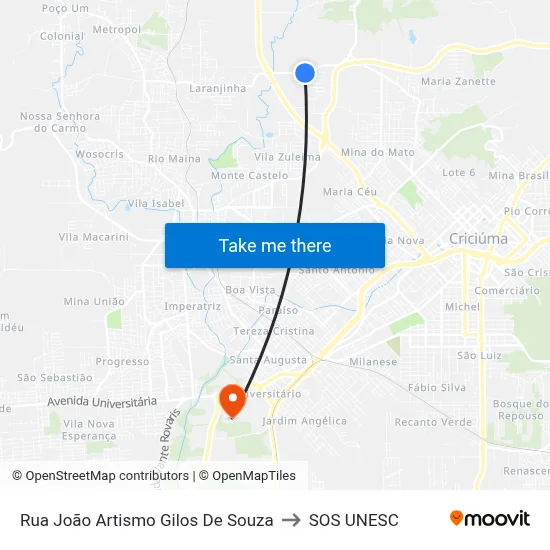 Rua João Artismo Gilos De Souza to SOS UNESC map