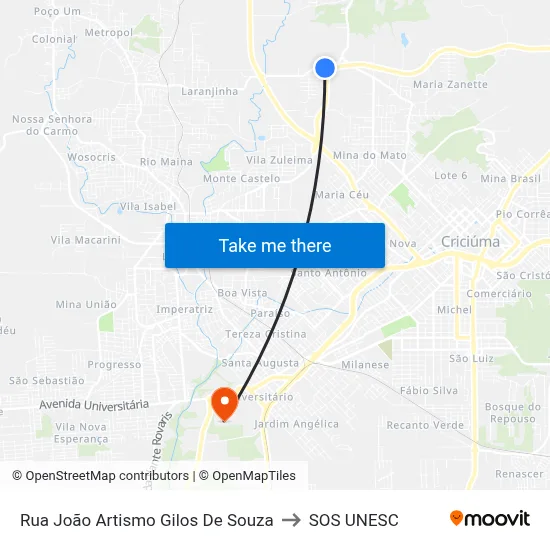 Rua João Artismo Gilos De Souza to SOS UNESC map