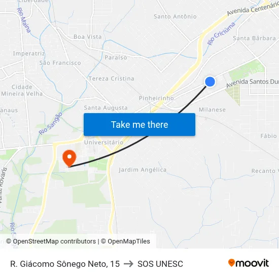 R. Giácomo Sônego Neto, 15 to SOS UNESC map
