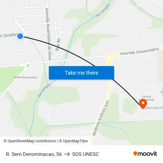 R. Sem Denominacao, 56 to SOS UNESC map
