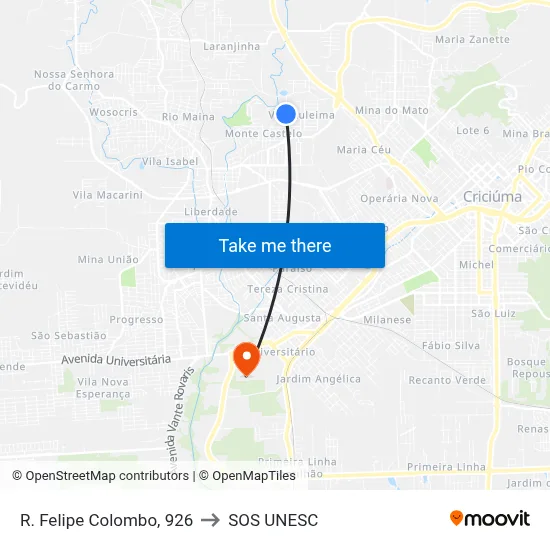 R. Felipe Colombo, 926 to SOS UNESC map