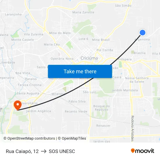 Rua Caiapó, 12 to SOS UNESC map