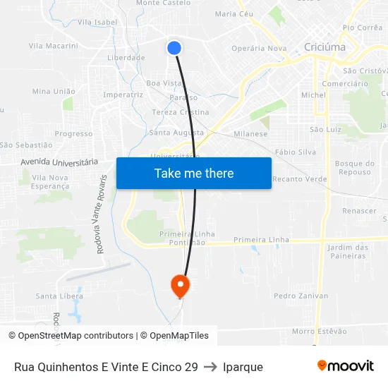 Rua Quinhentos E Vinte E Cinco 29 to Iparque map