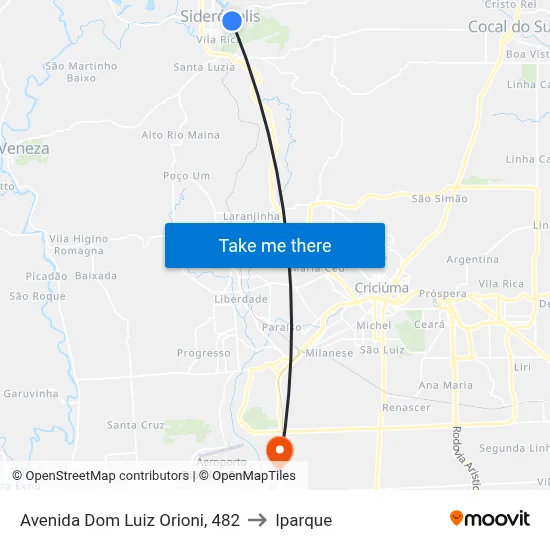 Avenida Dom Luiz Orioni, 482 to Iparque map