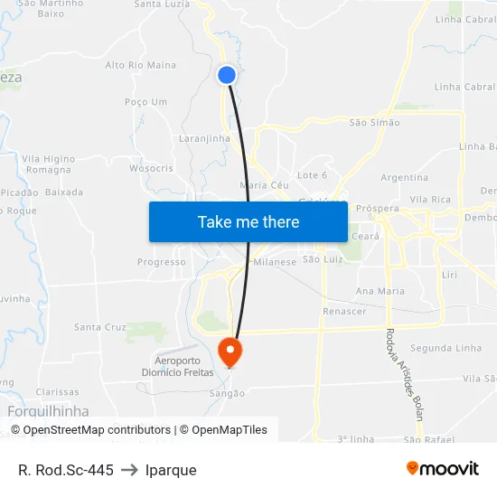 R. Rod.Sc-445 to Iparque map