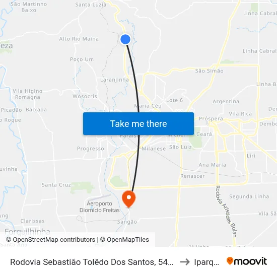 Rodovia Sebastião Tolêdo Dos Santos, 5438 to Iparque map