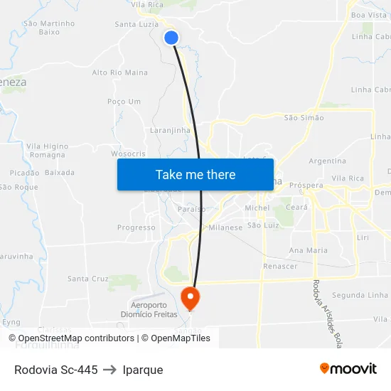 Rodovia Sc-445 to Iparque map