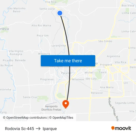 Rodovia Sc-445 to Iparque map