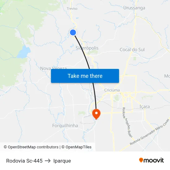 Rodovia Sc-445 to Iparque map