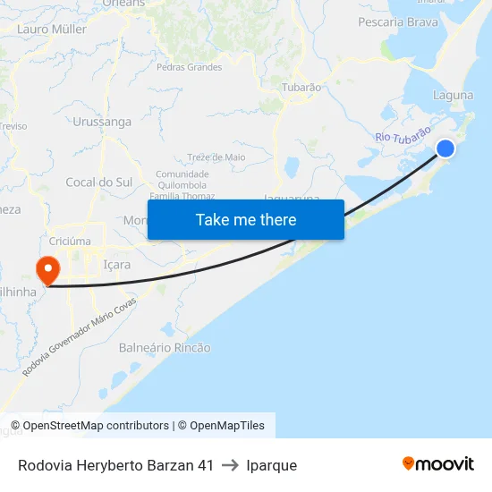 Rodovia Heryberto Barzan 41 to Iparque map