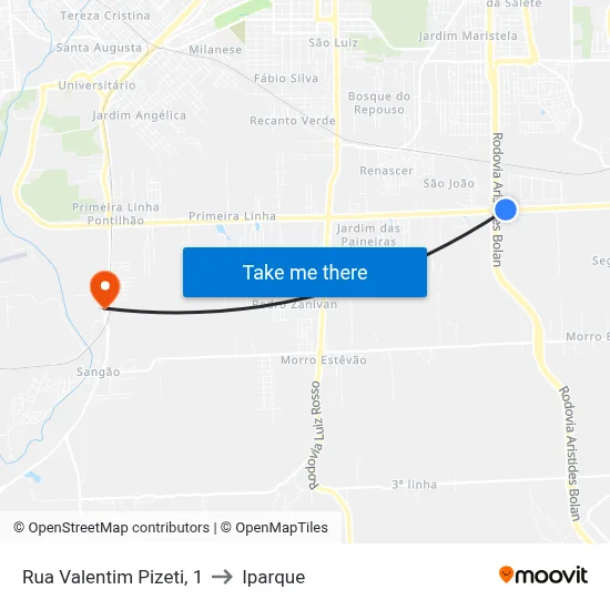 Rua Valentim Pizeti, 1 to Iparque map