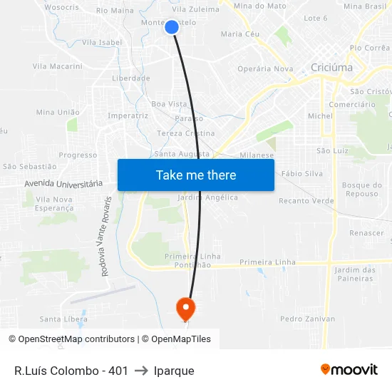 R.Luís Colombo - 401 to Iparque map