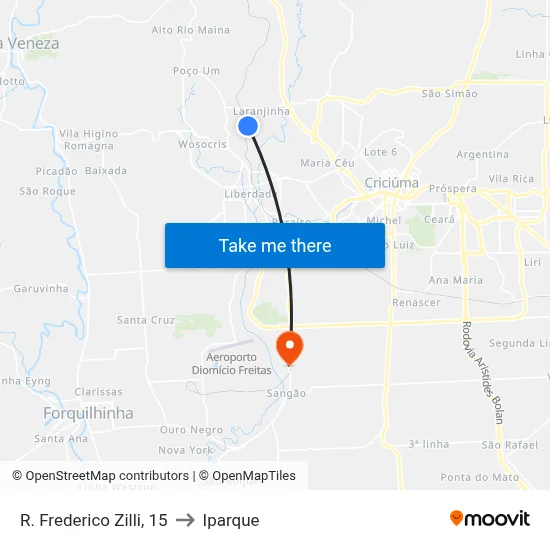 R. Frederico Zilli, 15 to Iparque map