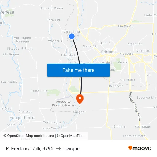 R. Frederico Zilli, 3796 to Iparque map