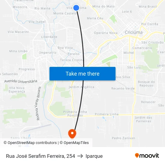 Rua José Serafim Ferreira, 254 to Iparque map