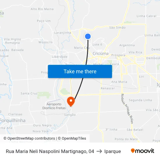 Rua Maria Neli Naspolini Martignago, 04 to Iparque map