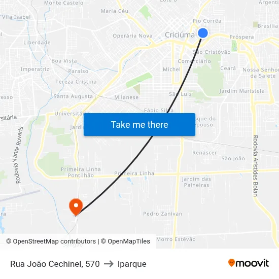 Rua João Cechinel, 570 to Iparque map