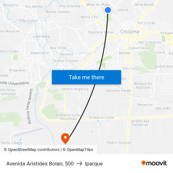 Avenida Aristídes Bolan, 500 to Iparque map