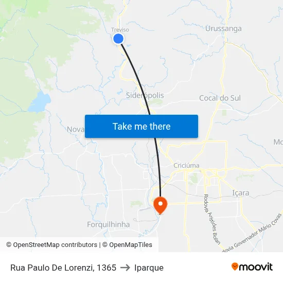 Rua Paulo De Lorenzi, 1365 to Iparque map
