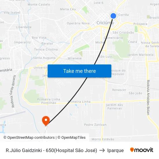 R.Júlio Gaidzinki - 650(Hospital São José) to Iparque map