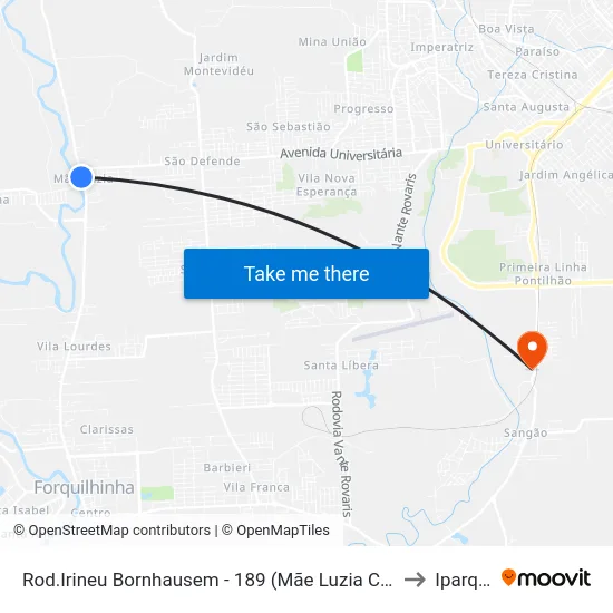 Rod.Irineu Bornhausem - 189 (Mãe Luzia Campo) to Iparque map