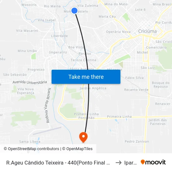 R.Ageu Cândido Teixeira - 440(Ponto Final Monte Castelo) to Iparque map