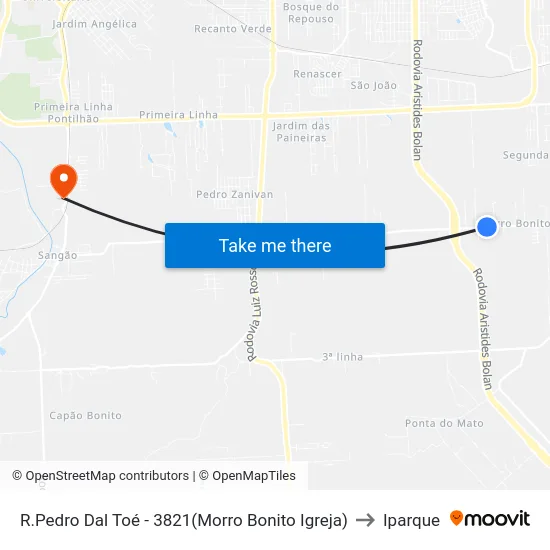 R.Pedro Dal Toé - 3821(Morro Bonito Igreja) to Iparque map