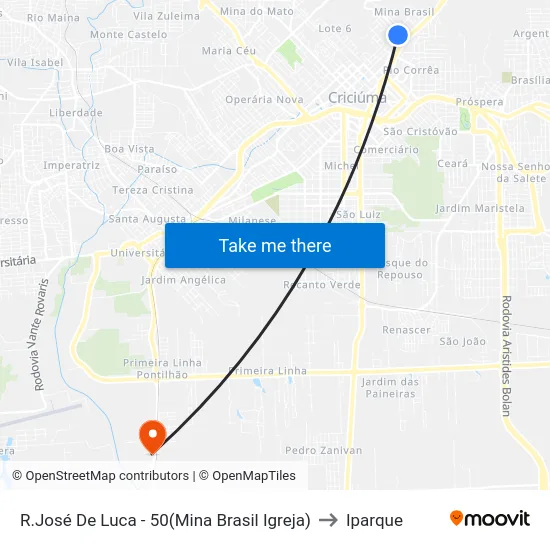 R.José De Luca - 50(Mina Brasil Igreja) to Iparque map