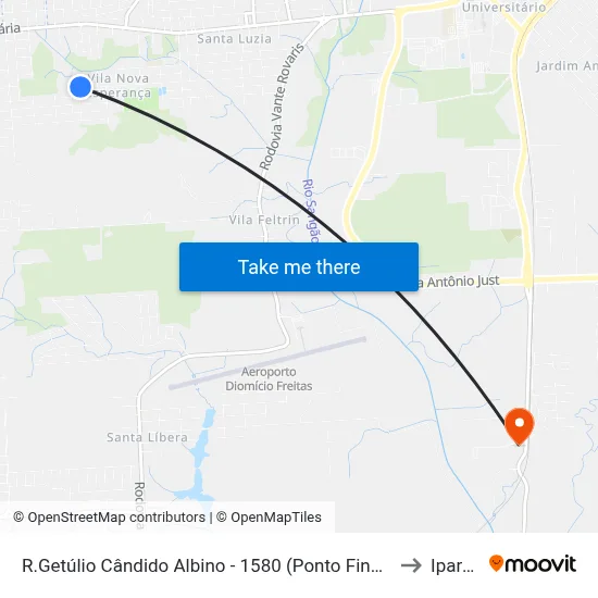 R.Getúlio Cândido Albino - 1580 (Ponto Final Esperança) to Iparque map